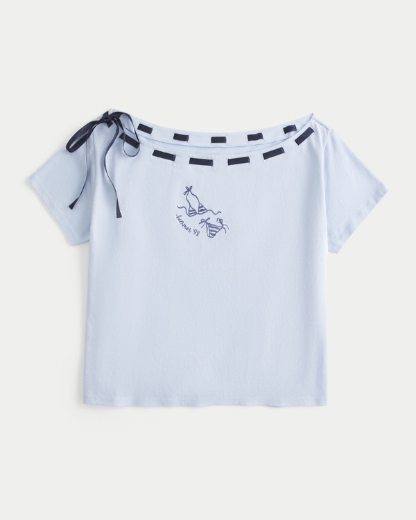 イージー オフショルダー タイ Tシャツ, ダスクブルー view 1