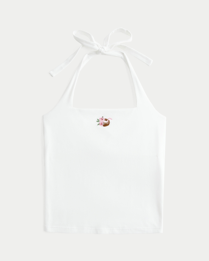 Beaded Graphic Halter Top