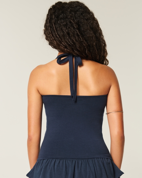 Beaded Graphic Halter Top, Navy Blue view 2