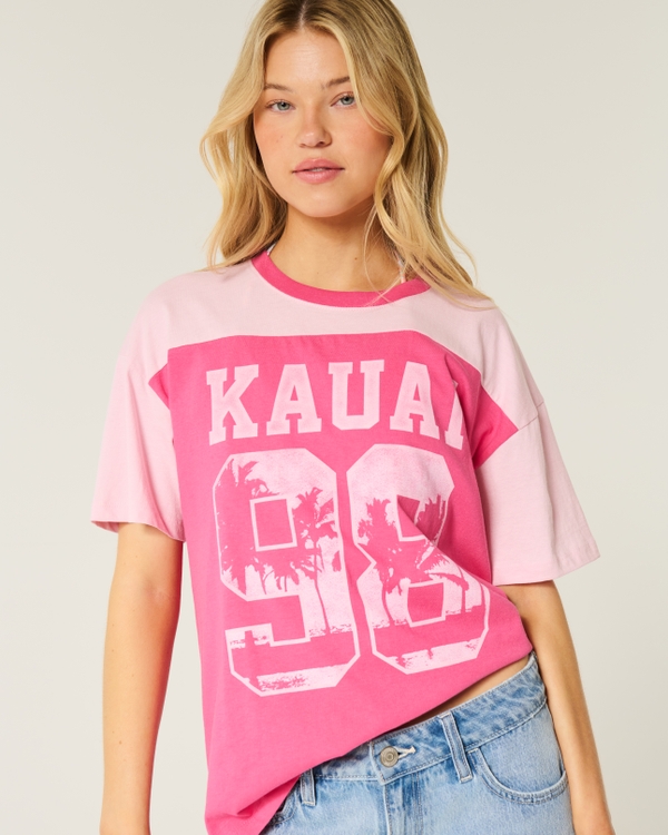 Oversized Kauai Graphic Tee, Raspberry view 1