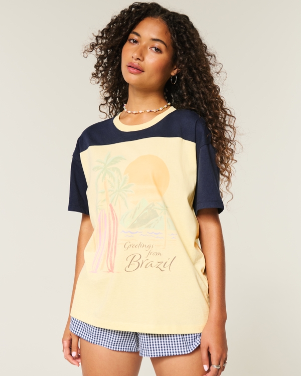 Oversized Brazil Graphic Tee, Butter Yellow view 1