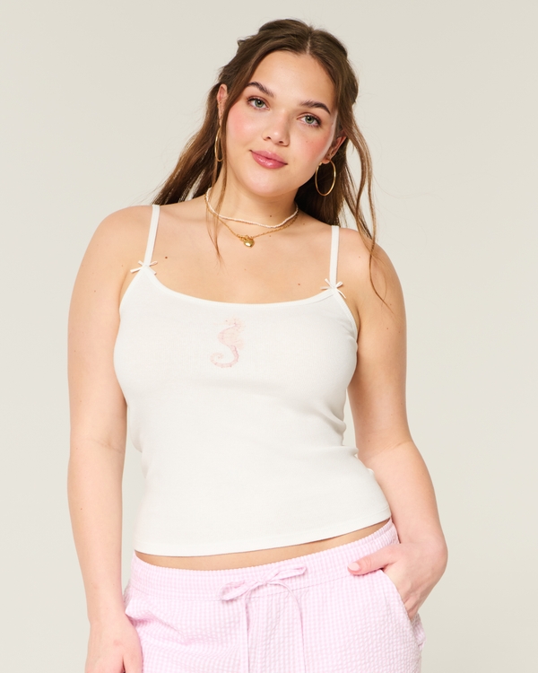 Ribbed Seahorse Graphic Cami, Cloud White view 1