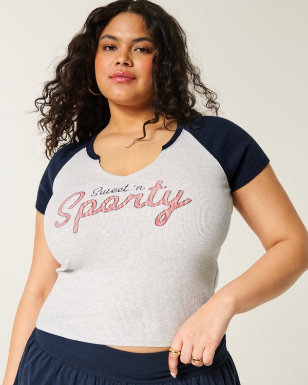 Easy Notch-Neck Sweet 'n Sporty Graphic Baby Tee, Light Heather Gray view 1