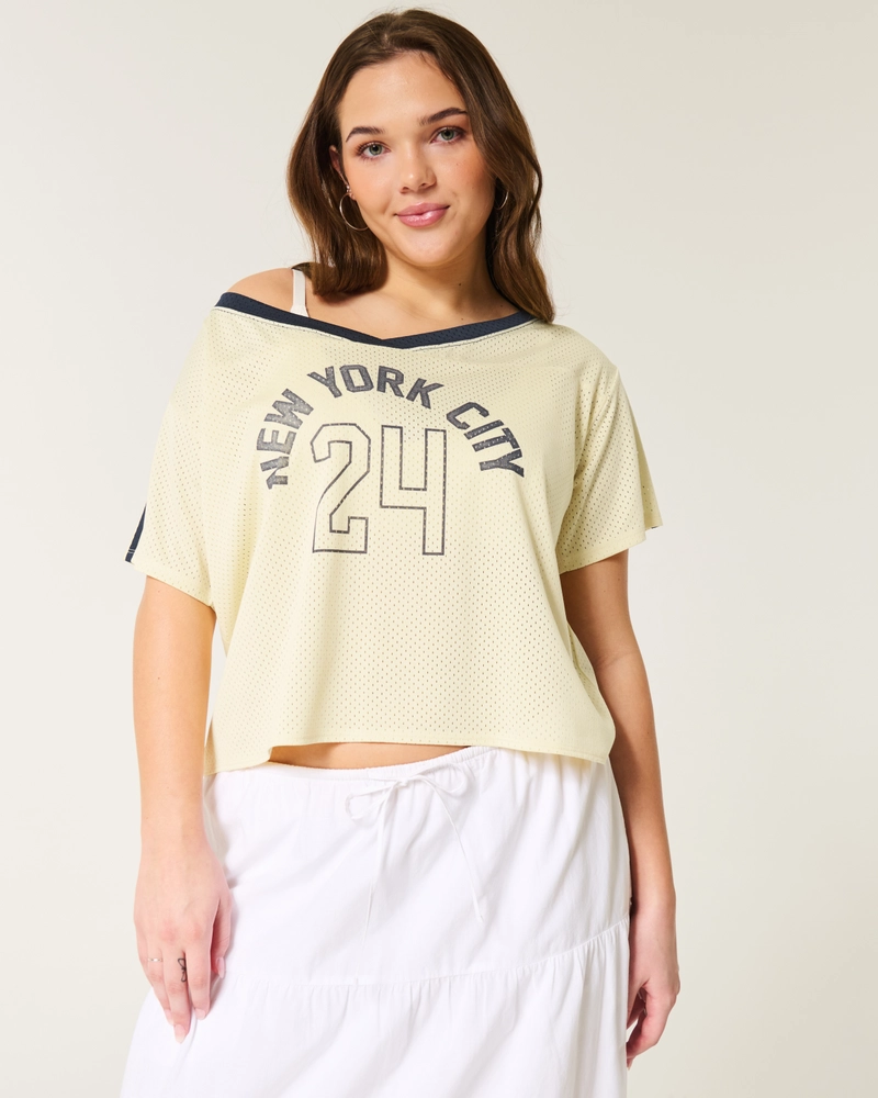 Oversized Off-the-Shoulder New York City Graphic Jersey