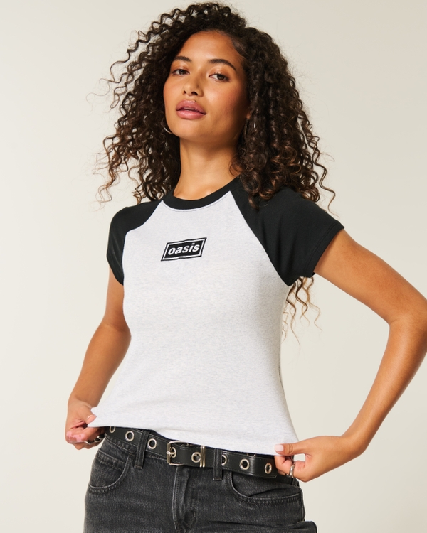 Oasis Graphic Baby Tee, Light Heather Grey view 1