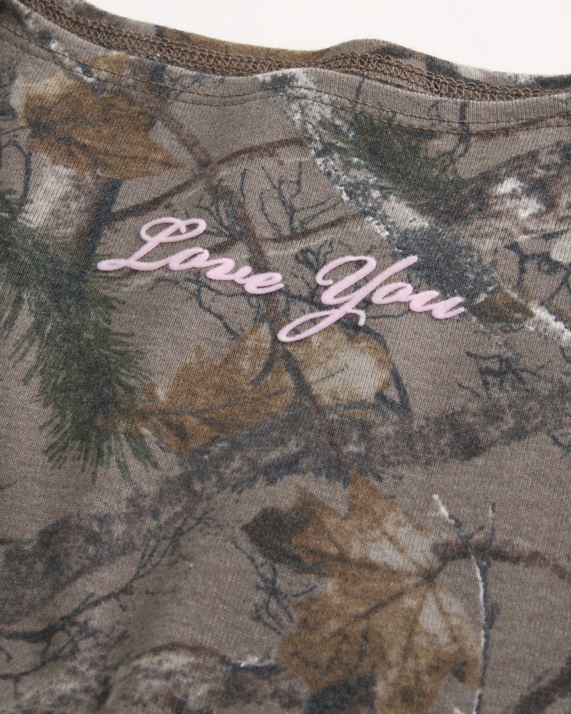 Off-the-Shoulder Camo Love You Graphic Tee
