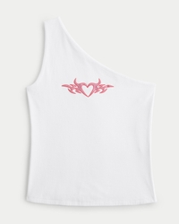 One-Shoulder Heart Graphic Tank