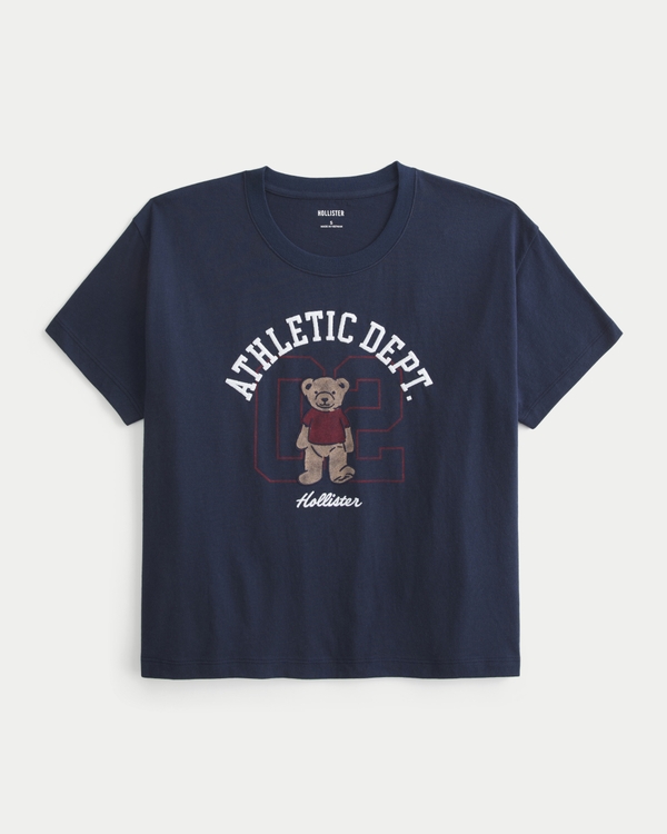 Easy Teddy Bear Logo Graphic Tee, Navy Blue view 1