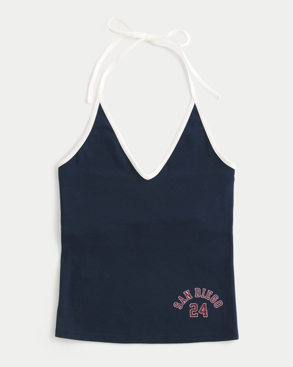 San Diego Graphic Halter Top, Navy Blue view 1