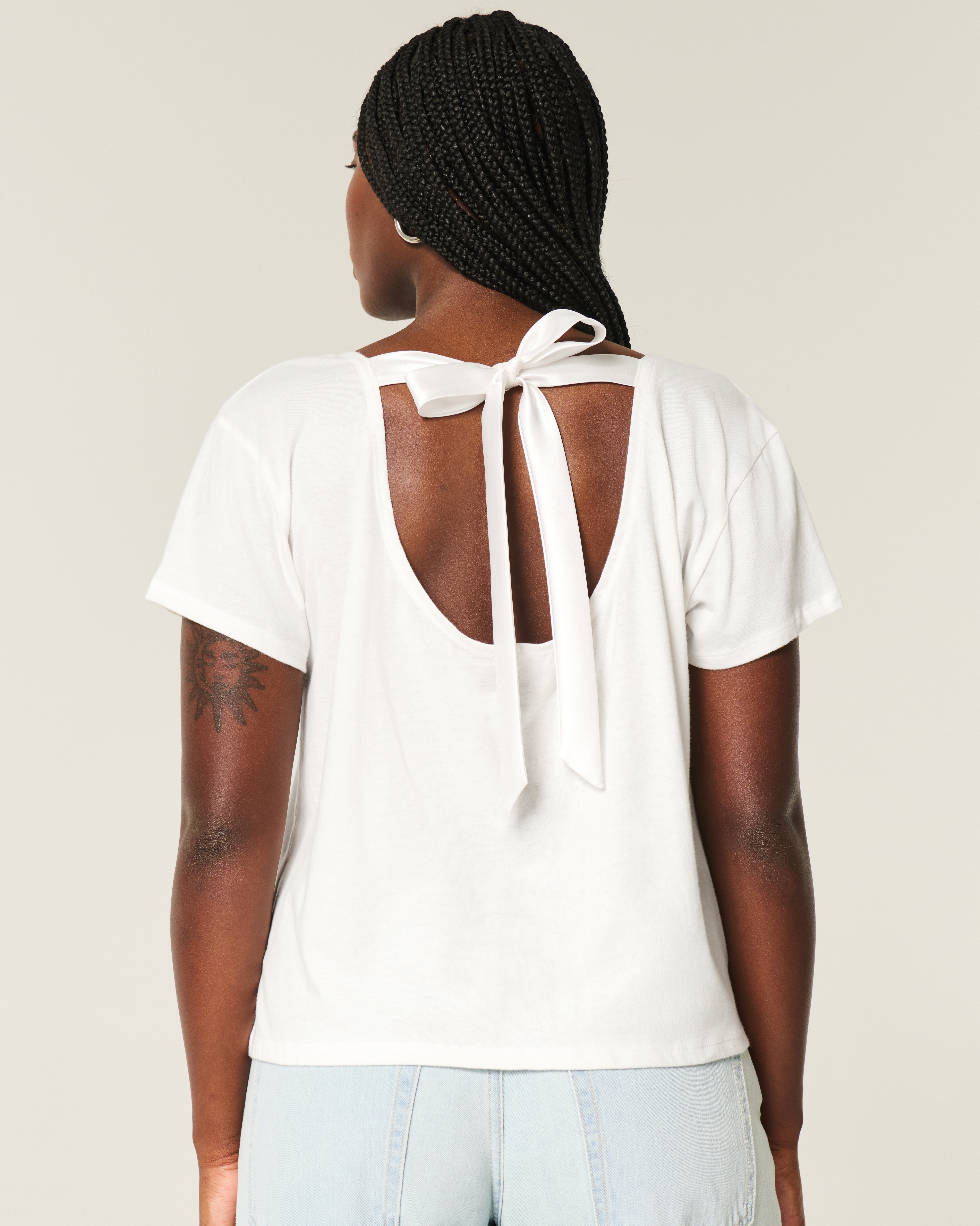 ◆citybreeze◆ Ribbon Tie Slim Short Sleeve T-ShirtCREAM Women's Easy Ribbon Tie-Back Heart Graphic Tee | Women's