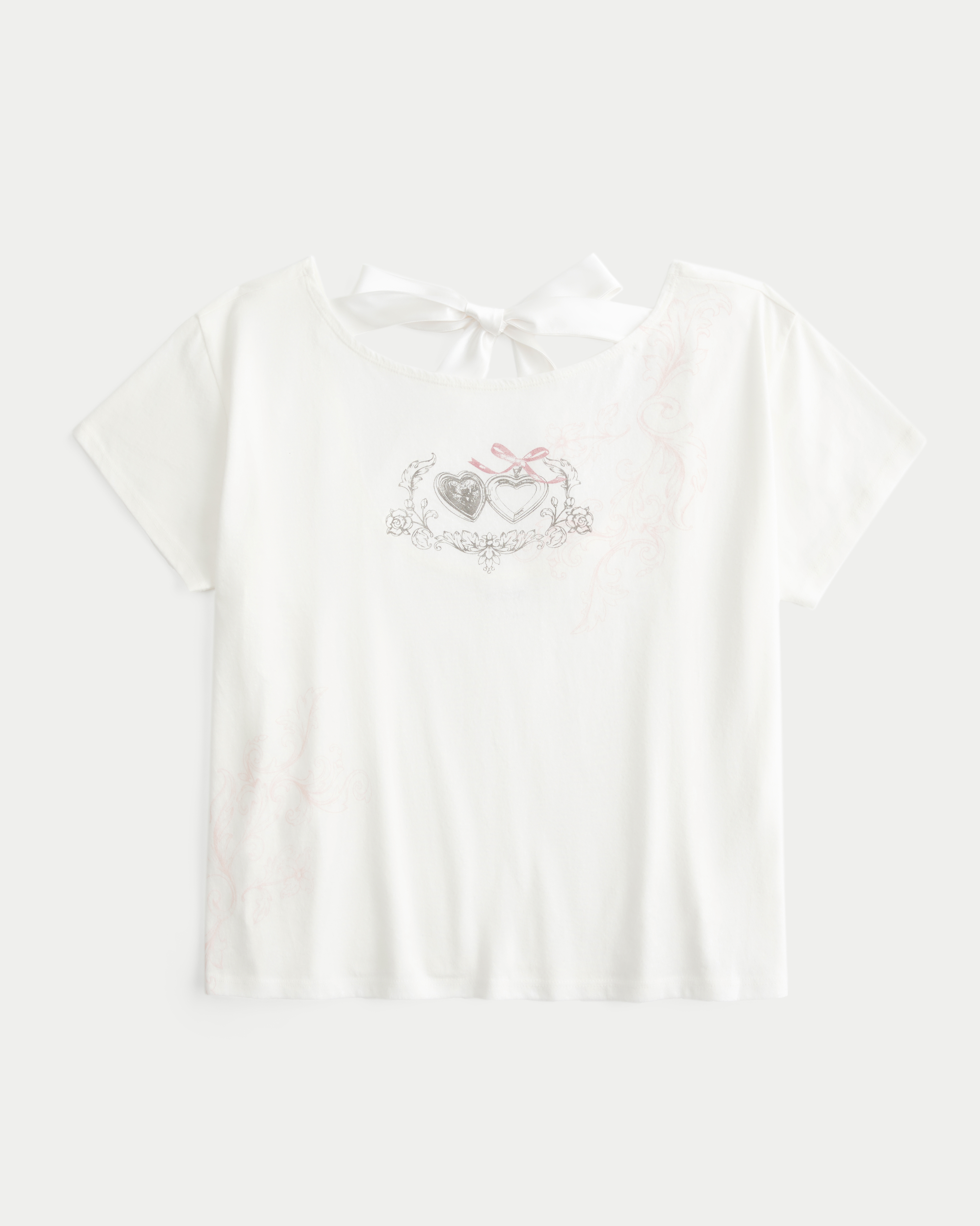 ◆citybreeze◆ Ribbon Tie Slim Short Sleeve T-ShirtCREAM Women's Easy Ribbon Tie-Back Heart Graphic Tee | Women's