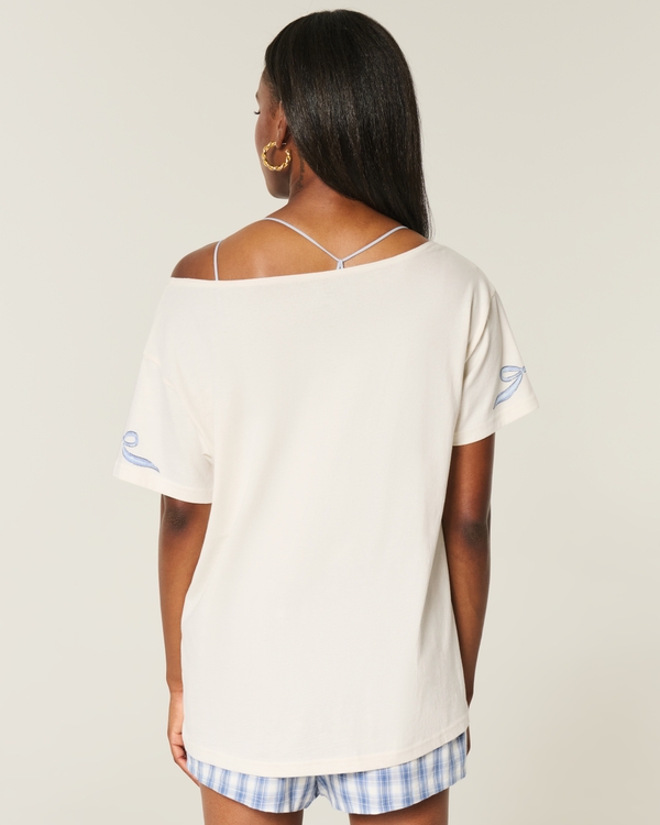 Oversized Off-the-Shoulder Graphic Tee, Cloud White view 2