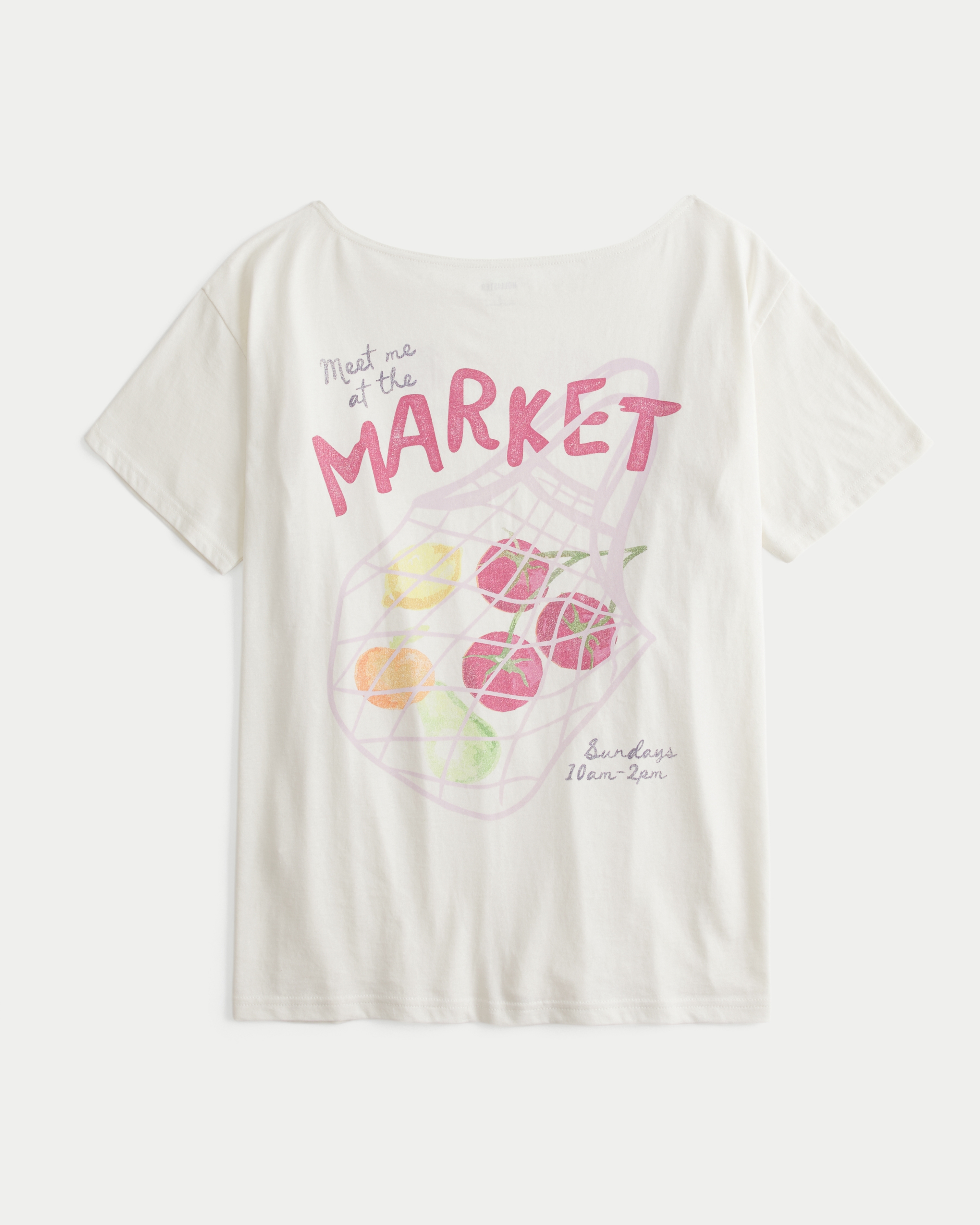 Oversized Off-the-Shoulder Farmers Market Graphic Tee