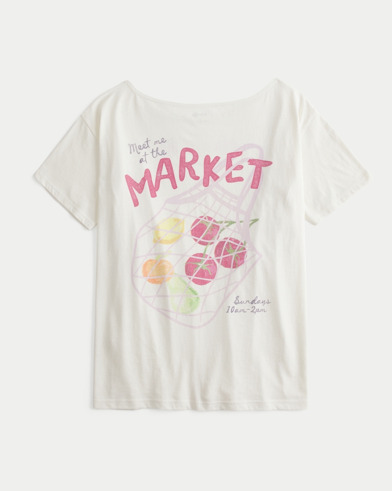 Oversized Off-the-Shoulder Farmers Market Graphic Tee