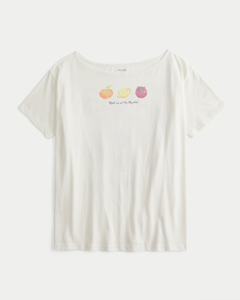 Oversized Off-the-Shoulder Farmers Market Graphic Tee