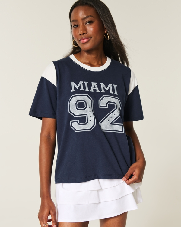 Oversized Miami Graphic Tee, Navy Blue view 1