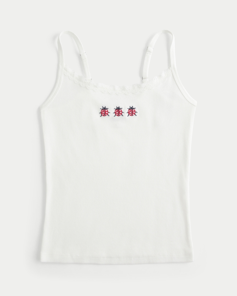 Lace Trim Ladybug Graphic Tank