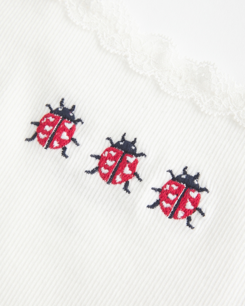 Lace Trim Ladybug Graphic Tank