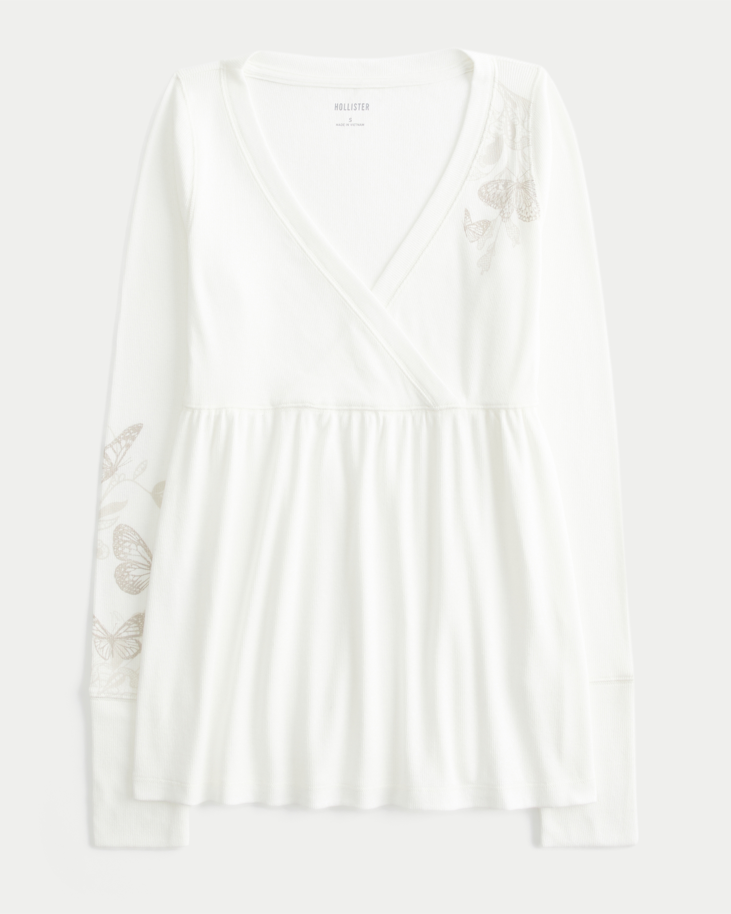 Easy Long-Sleeve Butterfly Pattern Babydoll Top