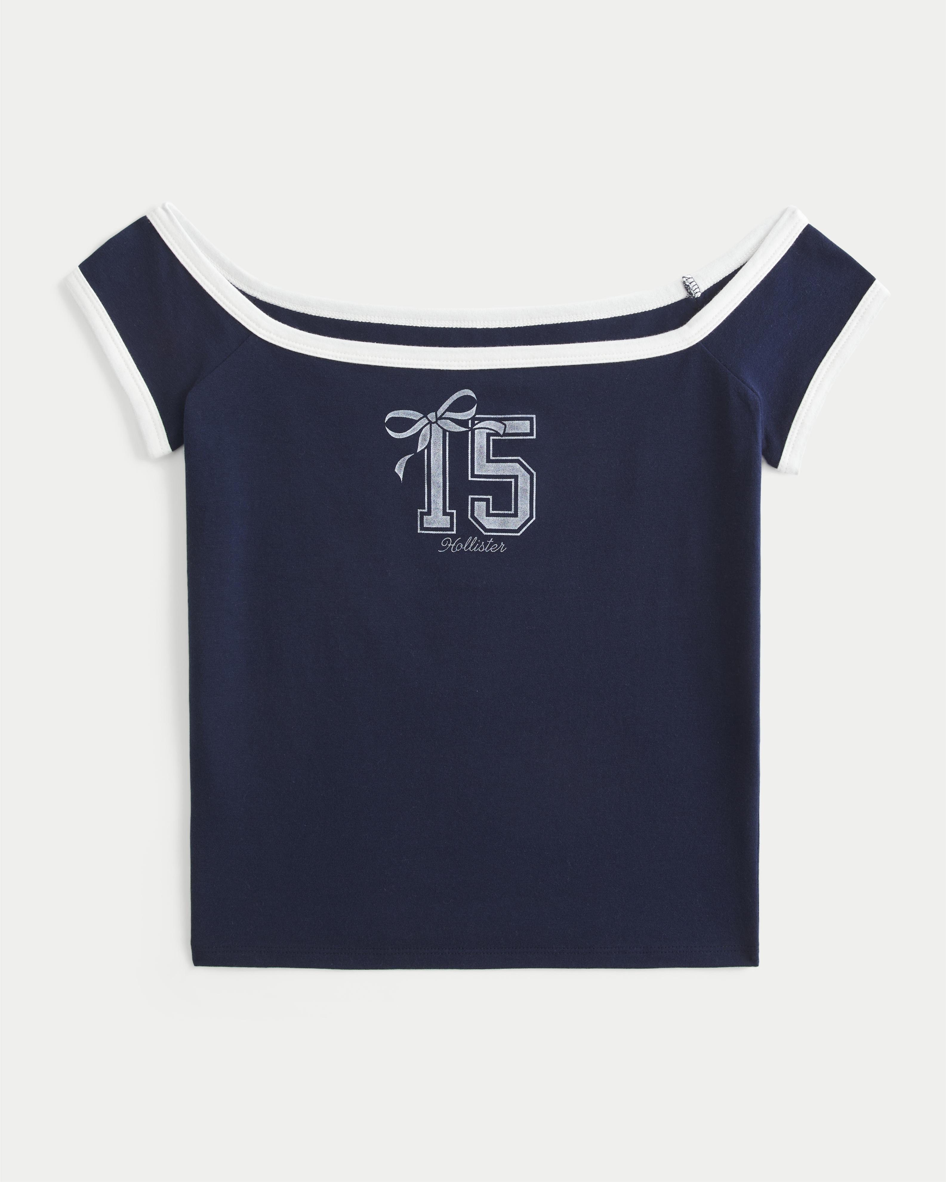 トップス HOLLISTER Hollister Lace Trim Off-the-Shoulder Number Graphic Tee
