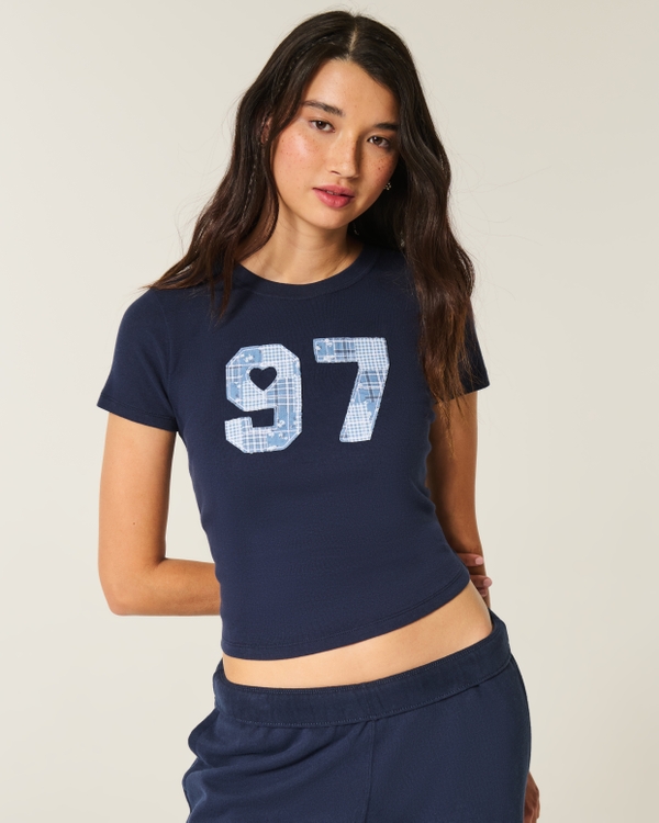 Number Graphic Baby Tee, Navy Blue view 1