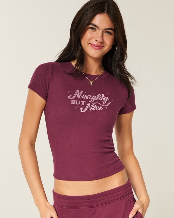 Naughty But Nice Graphic Baby Tee, Mulberry view 1