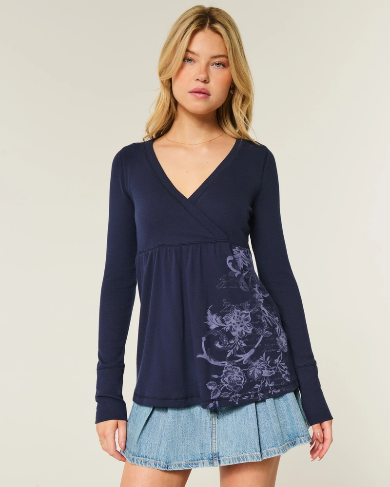 Easy Long-Sleeve Floral Babydoll Top