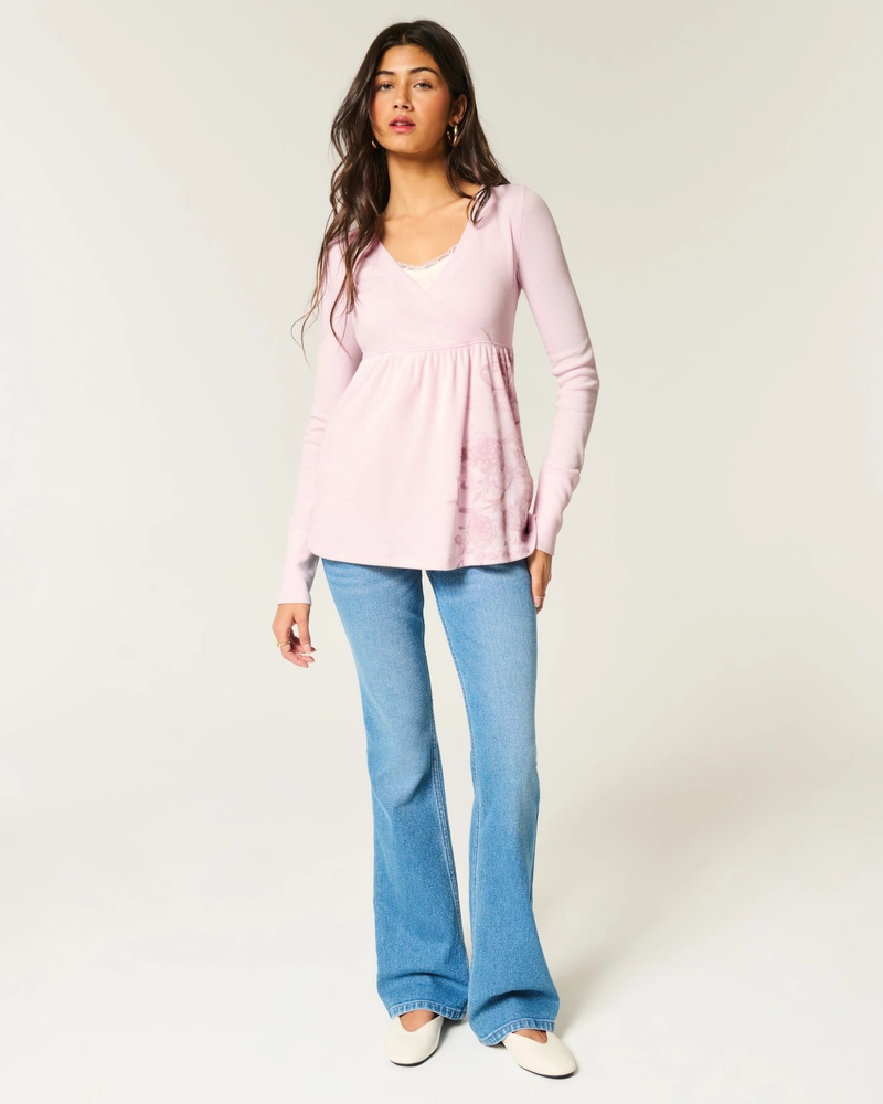 Easy Long-Sleeve Floral Babydoll Top