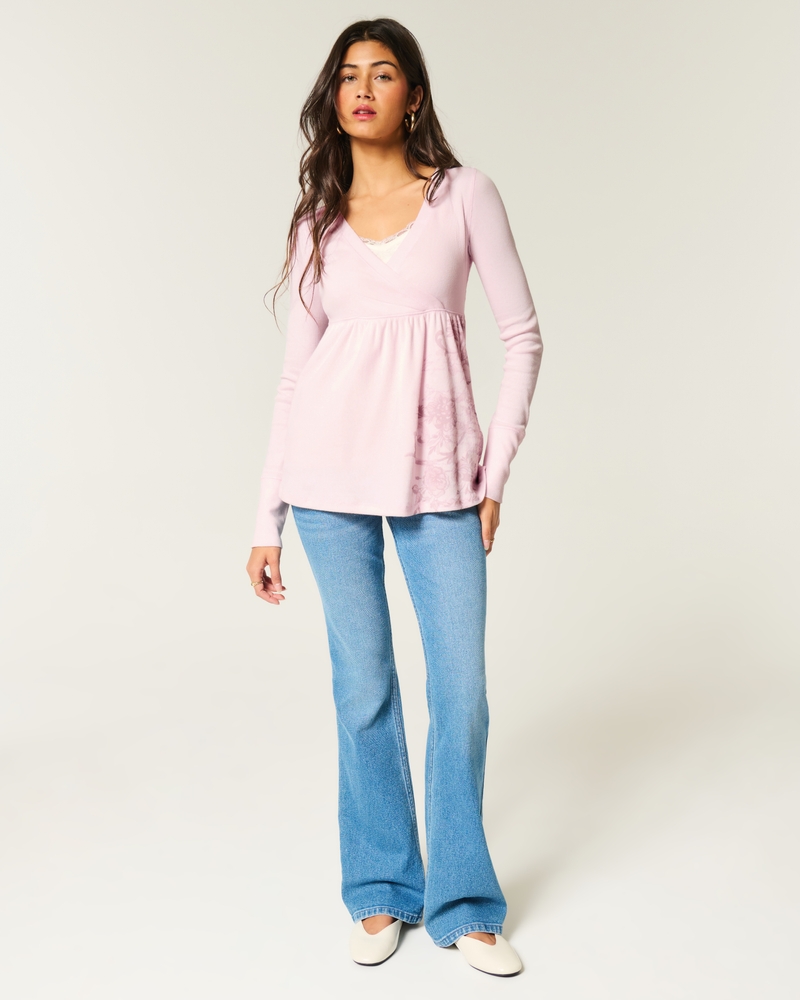 Easy Long-Sleeve Floral Babydoll Top