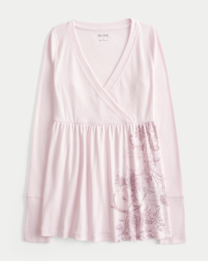 Easy Long-Sleeve Floral Babydoll Top