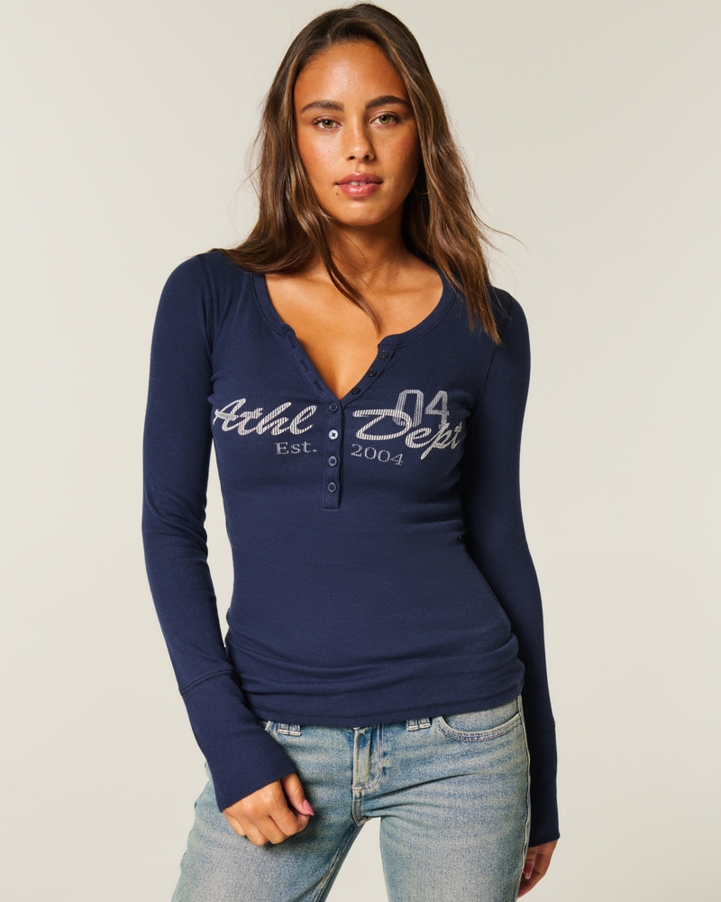 Women's Logo Graphic Henley | Women's Tops | HollisterCo.com