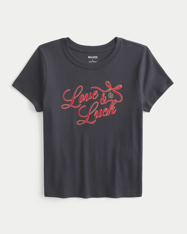 Love & Luck Graphic Baby Tee, Dark Grey view 1