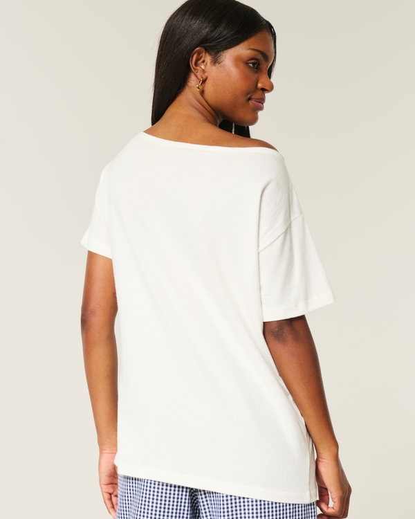 Oversized Off-the-Shoulder Teddy Bear Graduation Graphic Tee, Cloud White view 2