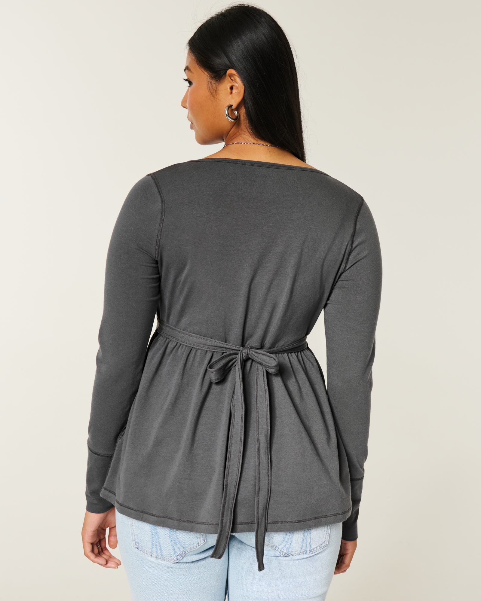 Women's Long-Sleeve Pinch Bust Graphic Babydoll Top | Women's