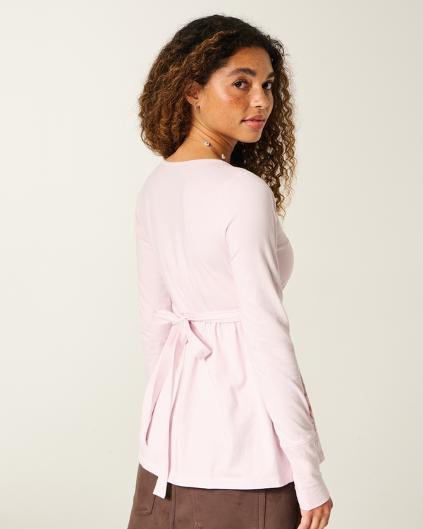 Long-Sleeve Pinch Bust Graphic Babydoll Top
