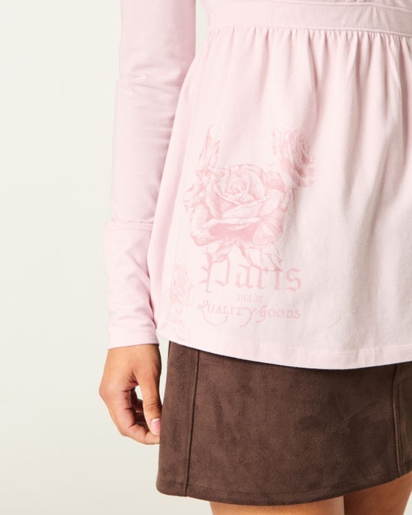 Long-Sleeve Pinch Bust Graphic Babydoll Top