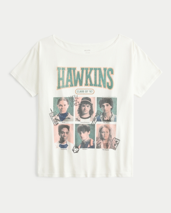 Oversized Off-the-Shoulder Stranger Things Graphic Tee