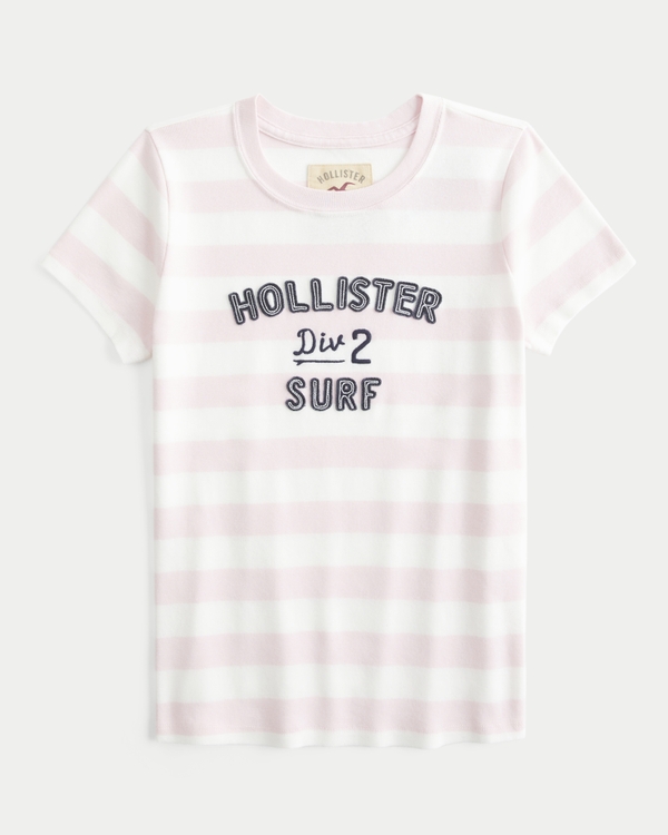 Logo Graphic Baby Tee, Light Pink Stripe view 1