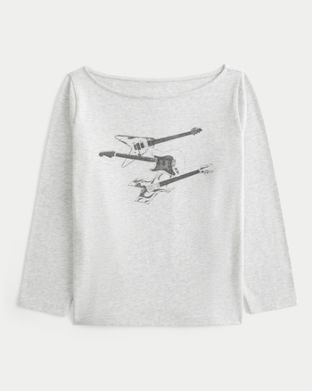 Women's Slash-Neck Electric Guitar Graphic Tee | Women's Tops | HollisterCo.com
