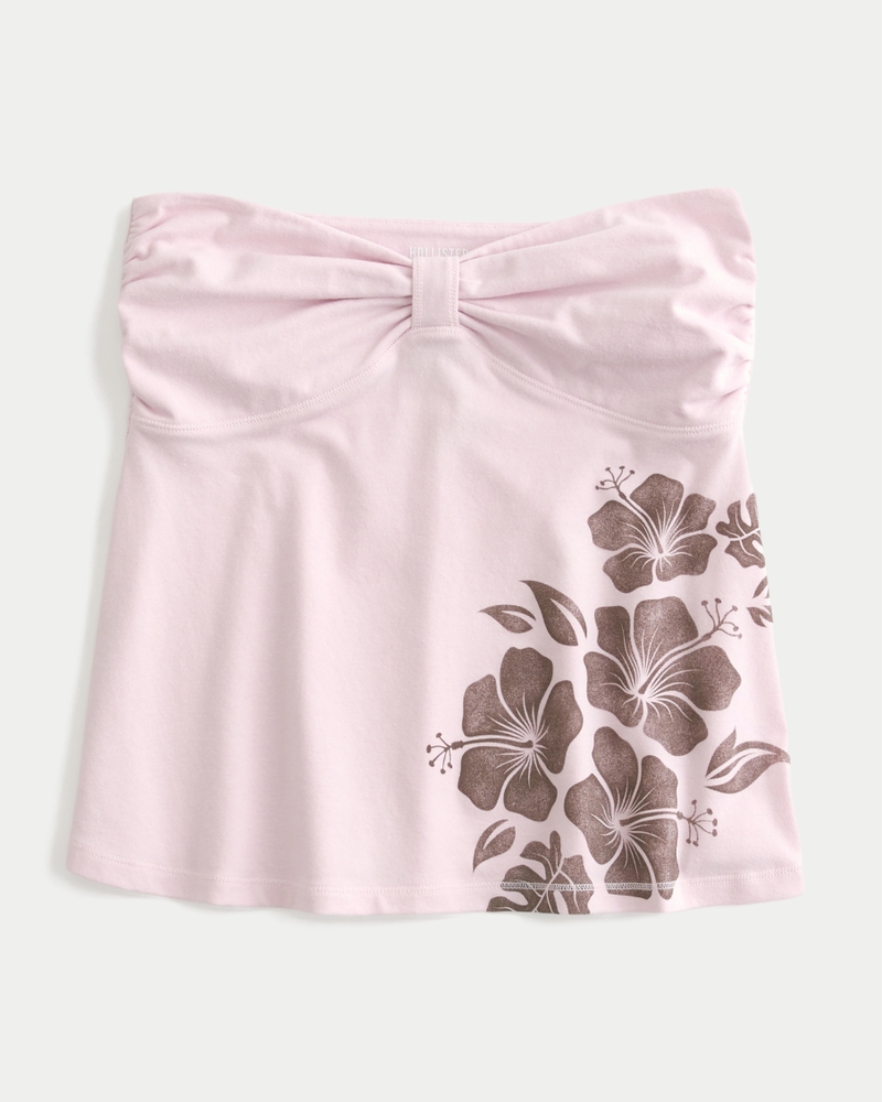 Women's Strapless Floral Graphic Babydoll Top | Women's Tops