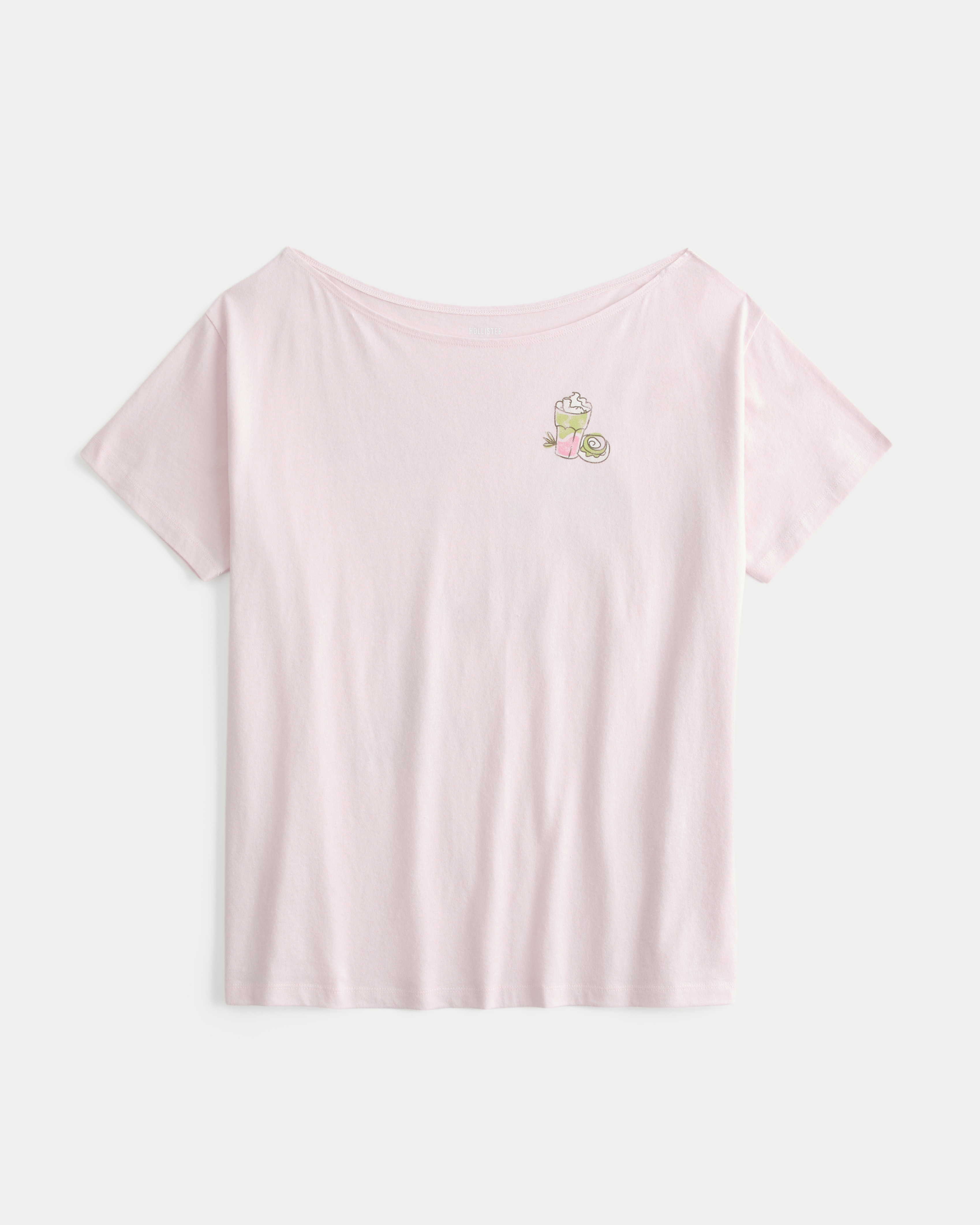 Oversized Off-the-Shoulder Strawberry Matcha Graphic Tee