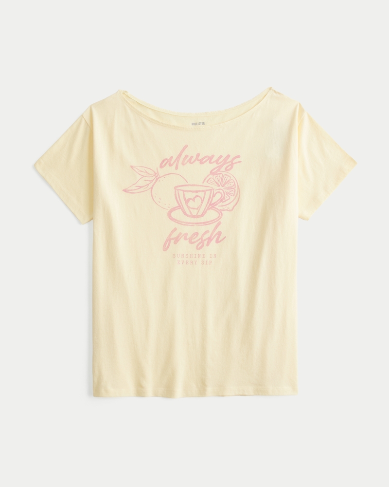 Women's Oversized Off-the-Shoulder Always Fresh Graphic Tee