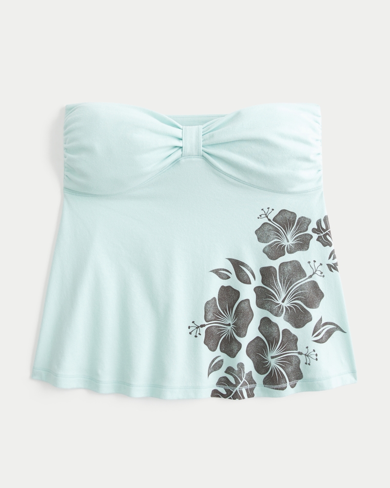 Women's Strapless Floral Graphic Babydoll Top | Women's Clearance