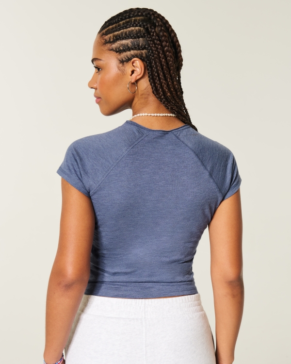 Floral Graphic Slub Baby Tee, Heather Navy view 2