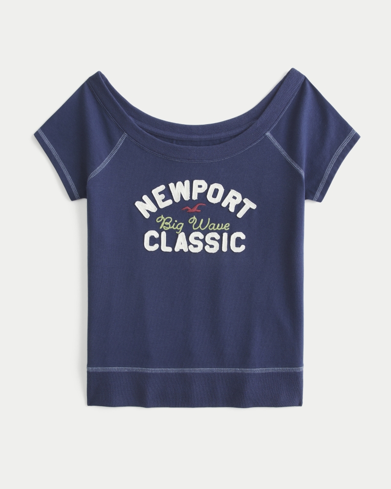 Women's Logo Graphic Slash-Neck Tee | Women's Tops | HollisterCo.com