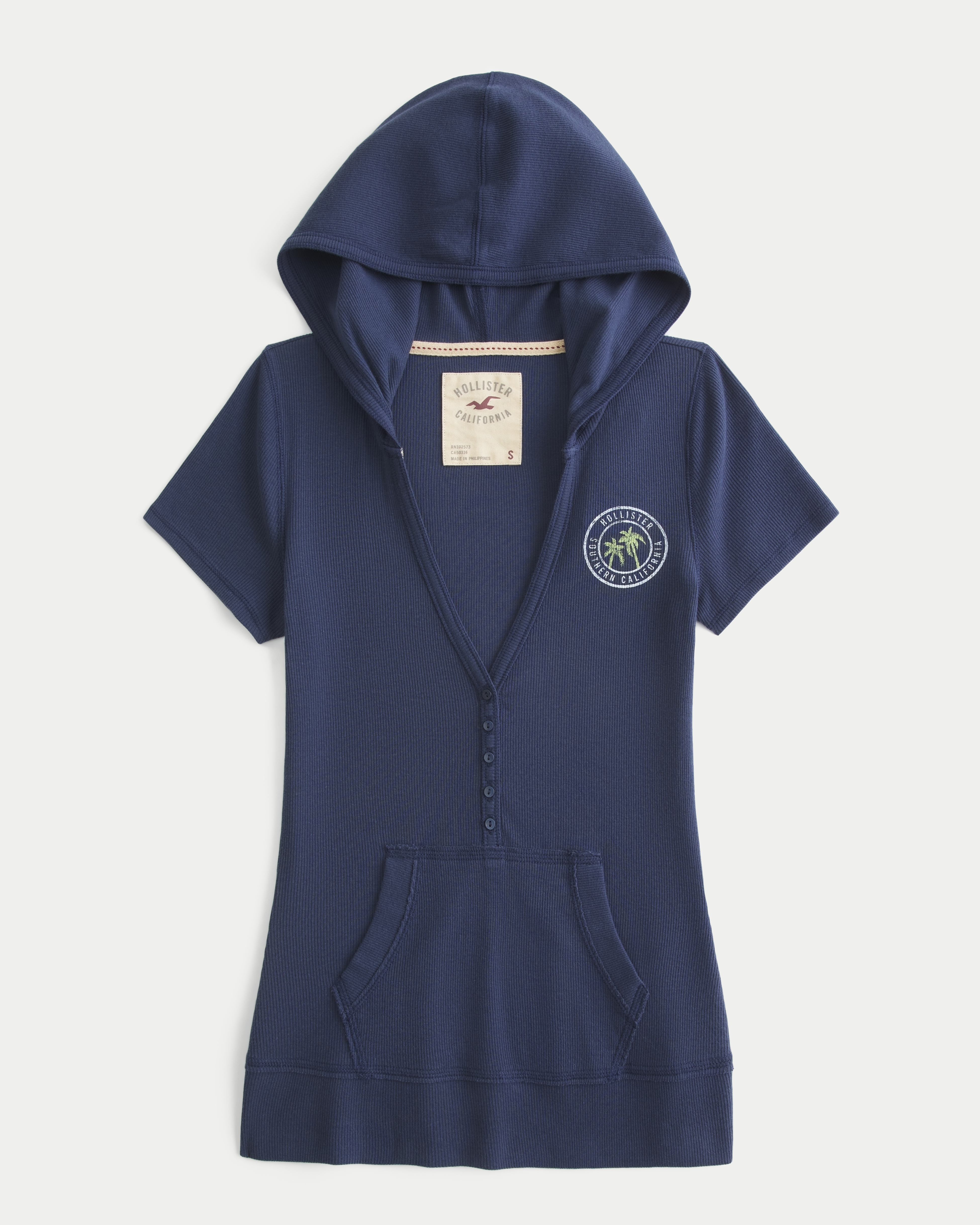 Hooded Short-Sleeve Logo Henley