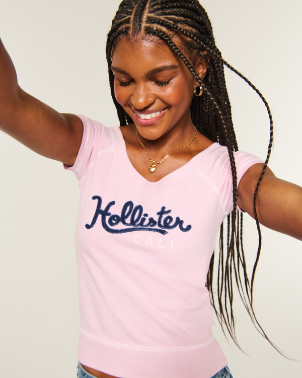 Logo Graphic Slash-Neck Tee, Light Pink view 1