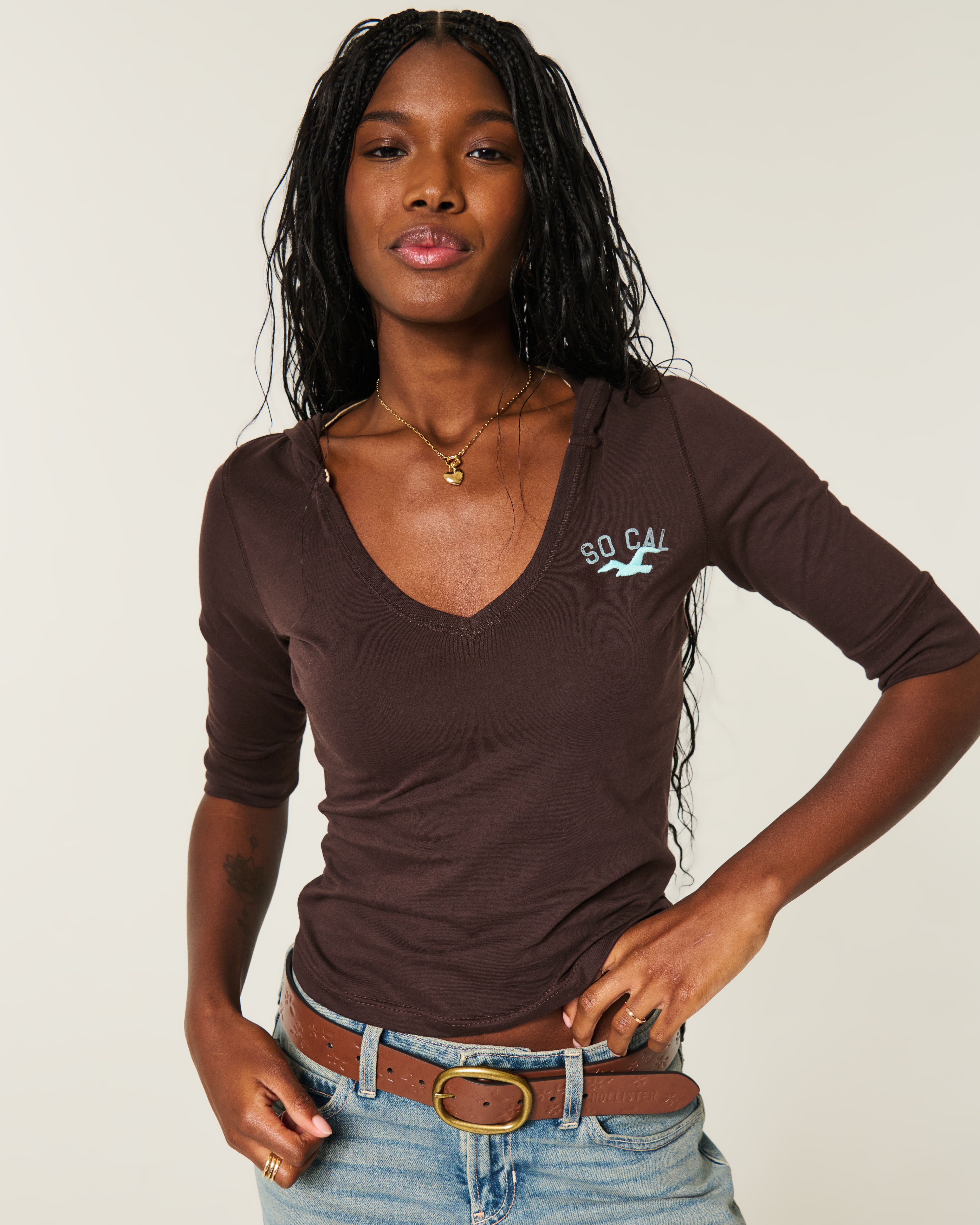 Hooded Half-Sleeve Logo Graphic Tee