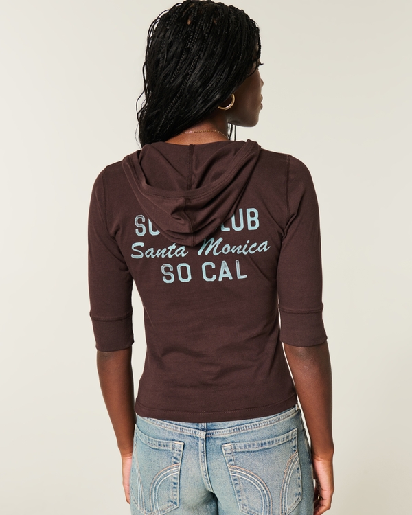 Hooded Half-Sleeve Logo Graphic Tee, Brown view 2