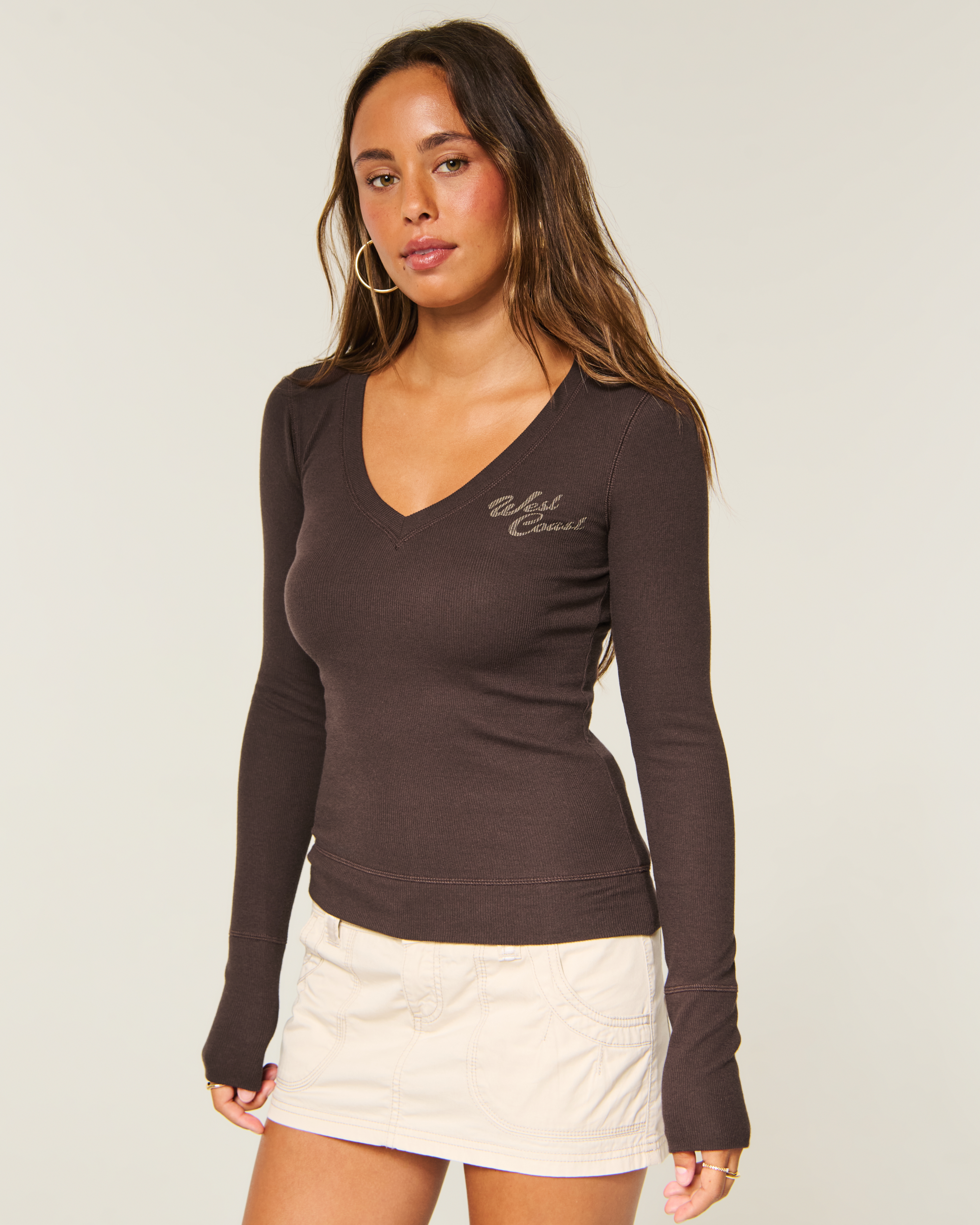 Long-Sleeve V-Neck California Graphic Tee